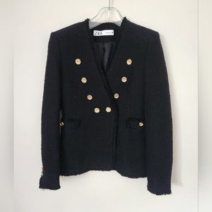 ZARA | Tweed blazer black golden buttons sz S